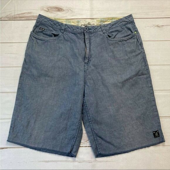 Planet Earth Blue Medium Wash Pockets Flat Front Jean Shorts Size 34 - Picture 1 of 9